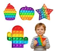 KOQAIIZ Pop It Fidget Toys, 4 Pieces Push Bubble Sensory Pop Fidget Toy, Silicone Squeeze Sensory Toys, Popit Games for Anxiety Relief and Stress, Gift for Children and Adults