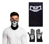 KOQAIIZ Skull Mask, Balaclava, Motorcycle Accessories, Skull Skeleton Mask for Motorcycle, Bicycle, Skiing, Halloween, with 1 Pair of Skull Gloves