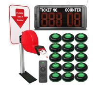 KOQICALL Take a Number Machine Queue Wireless Calling System for Customers with 1 LED Display Show Ticket and Counter Number 15 Waterproof Next Call Button 1 Red Ticket Dispenser Stand