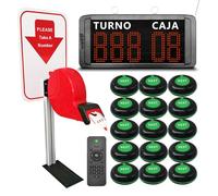 KOQICALL Take a Number Machine Queue Wireless Calling System for Customers with 1 Spanish LED Display Show Ticket and Counter Number 15 Waterproof Next Call Button 1 Red Ticket Dispenser Stand