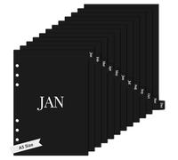 Koqye 5.8 x 8.3 Inch Monthly Planner Inserts, 6 Ring A5 Dividers with Tabs, JAN-DEC Month Tabs, Black & White Page Separators (Black, A5)