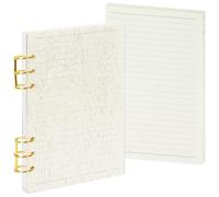 Koqye A5 Acrylic Notebook Binder 6 Ring, Loose Leaf Personal Planner Binder 90 Sheets Refills Paper, Lay Flat Design, Gold Metal Round Ring(Bark, A5)
