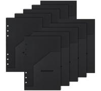 Koqye Black Leather Textured A5 Binder Pocket Dividers, 5 Sheets Dividers with 6 Holes & Front Slanted Pockets, Planner Inserts for Binders, Planners, Travel Journals (10, Black - Front Pockets)