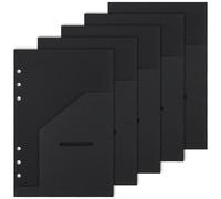 Koqye Black Leather Textured A5 Binder Pocket Dividers, 5 Sheets Dividers with 6 Holes & Front Slanted Pockets, Planner Inserts for Binders, Planners, Travel Journals (5, Black - Front Pockets)