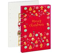 Koqye Christmas A5 Acrylic Binder Cover with Metal Round Rings, Christmas Design Notebook Cover with Cute Keychain Includes 1 Pack Dotted Refills for Personal Planner (Red, A5)
