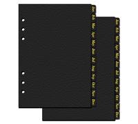 Koqye Leather Textured A5 6-Ring Binder Dividers with 12 Monthly Tabs, Black Paper Index Page Separators for Planner/Organizer (2 Set - 12 Monthly Tabs)