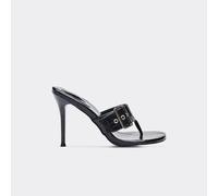 Kora Thong Buckle Strap Heeled Mule In Black Croc Print Faux Leather, Women's Size UK 5