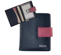 Kora Two Tone Compact Tab Purse - Small Genuine Leather RFID Wallet with Coin Pocket, ID Window & Card Slots - 10.5 x 8.5 x 2 cm (Navy)