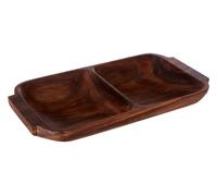 Premier Housewares 2 Section Rectangle Serving Dish with Handles, 4 x 32 x 18 cm - Acacia Wood, Brown