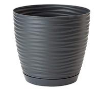 KORAD 3D Sahara Plant Pots with Matching Saucers. Decorative Planters with Drainage Holes for Indoor and Outdoor. Available in 7 Sizes and 8 Colours- (Dark Grey, Ø23 cm(9.05 inches)