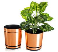 KORAD COPPER Flower Indoor Plant Pot with Saucer - Glossy Modern Decorative Plastic Planter with Drainage Holes for Indoor Plan- (Copper, 8.4 inches (21 cm))