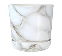 KORAD Marble Effect Medium Matt Plastic White Plant Pot + Saucer Tray for All Indoor House Plants - Flower Planter Available in 7 Sizes (White Marble, 18 cm - 7.1 inches)