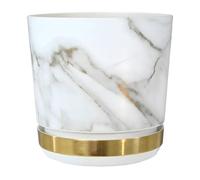 KORAD Marble Effect Medium Matt Plastic White Plant Pot + Saucer Tray for All Indoor House Plants - Flower Planter Available in 7 Sizes (Marble DUO, 18 cm - 7.1 inches)