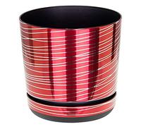 KORAD Red Flower Pot with Silver Stripes - Indoor Gloss Plastic Planter with Saucer Tray, Plant Pots for Houseplants, 6 12 cm - 4.76 inches