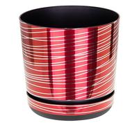 KORAD Red Flower Pots with Silver Stripes-Indoor Plant Pots with Drainage Holes & Saucer, Round, Decorative Planters for Houseplants-Modern Plastic Pots in 6 Sizes, 25 Colors-(14 cm - 5.5 inches)