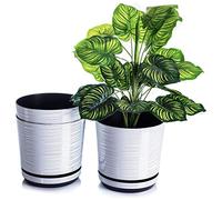 KORAD Set of 3 White Plant Pots with Stripes 21 cm - Decorative Planters in the Size of 21 cm for Flowers, Herbs, Plant Compositions OSL 21/171 x3