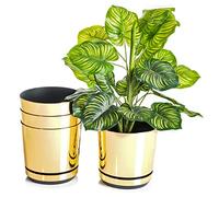 KORAD Set of 4 Pots with Saucer Diameter 18 cm, Design 011 - Shiny Gold; Glamour; Modern, High Gloss, Classic, Rustic, Loft, for Plants, Herbs.