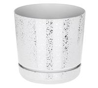 KORAD White with Silver Flecks Indoor Plant Pots with Drainage Holes and Matching Saucer, Round, Modern and Decorative Flowerpot for All Houseplants, 6 Sizes, 25 Colours (16cm - 6.3 inch)