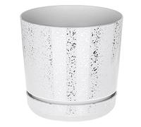 KORAD White with Silver Flecks Indoor Plant Pots with Drainage Holes and Matching Saucer, Round, Modern and Decorative Flowerpot for All Houseplants, 6 Sizes, 25 Colours (26 cm - 10.2 inch)