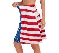 KORALHY 20" Knee Length Skorts Skirts for Women, High Waisted Tennis Athletic Skirt with Zipper Pocket, A USA Flag, L