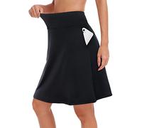 KORALHY 20" Knee Length Skorts Skirts for Women, High Waisted Tennis Athletic Skirt with Zipper Pocket, Black, XXL