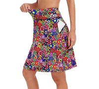 KORALHY 20" Knee Length Skorts Skirts for Women, High Waisted Tennis Athletic Skirt with Zipper Pocket, Color Flower, L