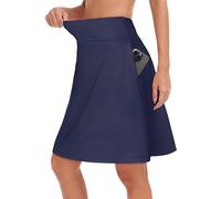 KORALHY 20" Knee Length Skorts Skirts for Women, High Waisted Tennis Athletic Skirt with Zipper Pocket, Navy Blue, XL