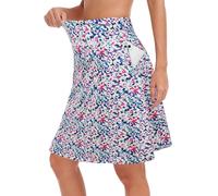 KORALHY 20" Knee Length Skorts Skirts for Women, High Waisted Tennis Athletic Skirt with Zipper Pocket, Colorful Flowers, L