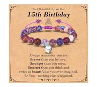 KORAS 15th Birthday Gifts for Girls, Heart Charm Beaded Bracelet Gifts for 15 Year Old Girls, Sweet 15th Birthday Presents