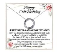 KORAS 40th Birthday Gifts for Women, 40 Birthday Gift Ideas for Daughter Sister Friend, Silver 40th Necklace Jewellery with 4 Rings for 40 Year Old Women