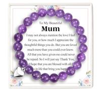 KORAS Gifts for Mum, Heart Charm Purple Bead Bracelet Mothers Day Gifts for Mum from Daughter Son, Best Birthday Christmas Presents for Women