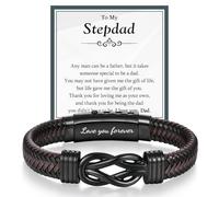 KORAS Step Dad Fathers Day Gift, Black Brown Leather Bracelet for Men, Step Dad Gifts from Son Daughter, Birthday Christmas Fathers Day Valentines Gifts