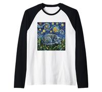 Korat Cat Starry Night Sleeping Gray Kitty Artwork Raglan Baseball Tee