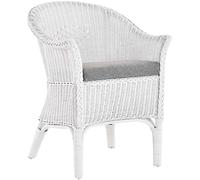 korb.outlet Rattan Dining Chair Natural Rattan Wicker Armrests Conservatory Lounge Chair Country House (White with Cushion)