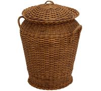 korb.outlet Round Laundry Basket Made of Real Rattan, Laundry Hamper with Lid and Ticking (Vintage Brown)