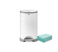 Korbell Mini Nappy Bin & Disposable Liner Bundle Lasting Up to 6 Months | 28 weeks Hygienic, Odour Free & Hands Free |Includes 4 Packs of Biodegradable Liners | Pure White
