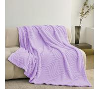 KORBLISS Home Fleece Throw Blanket for Couch, Bed, TV, Party, and Gift - 3D Jacquard Decorative Blankets - Cozy Soft Lightweight Fuzzy Flannel Blanket, All Seasons, 50x60 Inches, Lavender-1 - Wave