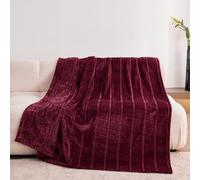 KORBLISS Super Soft Flannel Twin Blanket 60x80 Inches, Premium Checkered Jacquaed Silky Fleece Lightweight Bed Blanket All Season Use, Burgundy Strip, 60"x80"