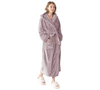 KORBLISS Women's Hooded Long Bathrobe, Silky Soft Lightweight Plush Fleece Robe Warm and Comfy to Wear, Taupe, Large