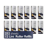 Korbond 12 Pack of Lint Roller Refills - 252 Pre-Cut Sticky Sheets - for ALL Fabric Types - Lint Rollers, Pet Hair Remover, Lint Roller Refills, Dog and Cat Hair Remover, Lint Removers for Clothes