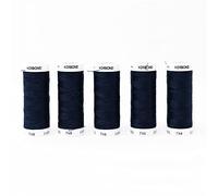 KORBOND 500m Midnight Blue Polyester 5 x 100m Reels White Thread-for Hand Sewing Machines - No Shrinkage - Ideal for Mending, Tailoring, Quilting, Crafting, Repairs and Embellishment