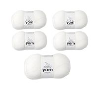 Korbond Baby Yarn Bulk Pack Bundle (White)- Contains 5 x 100g Skeins of DK Acrylic Lightweight, Hypoallergenic & Durable Yarn (500g/1450mTotal)