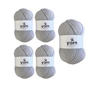 Korbond DK Light Grey Yarn - 5 x 100g Acrylic Wool - Lightweight, Hypoallergenic & Durable Double Knit Crochet Yarn Knitting Wool (1450m Total)
