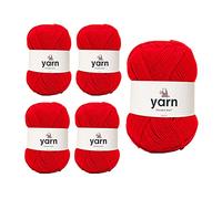 Korbond DK Red Yarn - 5 x 100g Acrylic Wool - Lightweight, Hypoallergenic & Durable Double Knit Crochet Yarn Knitting Wool (1450m Total)