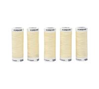 Korbond Polyester All Purpose Thread - 500m Total - Cream - 5 x 100m Reels for Hand and Machine Sewing