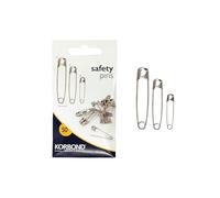 Korbond Silver Safety Pins - 50 Pieces; Professional Grade, Sharp Point, Heavy Duty, Nickel - Crafting, Sewing, Pinning, Fabrics, Saree, Sari; 3 Sizes: Small 20x27mm, Medium 20x38mm, Large 10x45mm