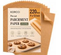 KORCCI 220-Count 9x13 Inch Parchment Paper Sheets, Precut Non-Stick Unbleached Baking Paper, Quarter Sheet Size for Toaster Oven, Air Fryer, Cookies, Cakes and Bread