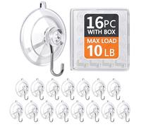 KORCCI Suction Cup Hooks 16Pack - Max Load 10LB, 1.77Inch Clear Medium Suction Cups, No Trace, Reusable & Removable, Stainless Steel Hooks, for Tile, Glass, Window, Shower, Kitchen, Bathroom