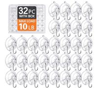 KORCCI Suction Cup Hooks 32Pack - Max Load 10LB, No Trace, Reusable & Removable, 1.77Inch Clear Medium Suction Cups, Stainless Steel Hooks, for Tile, Glass, Window, Shower, Kitchen, Bathroom, Decor