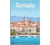 Korcula Island Coastal Small Town Art Print Vintage Travel Poster Retro Wall Art Canvas Poster Home Decor Room Decor Unframed 60x90cm